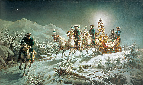 Picture: Painting "King Ludwig II sleighing in the mountains by night"