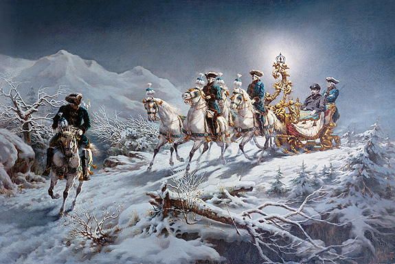 Picture: Painting "King Ludwig II sleighing in the mountains by night"